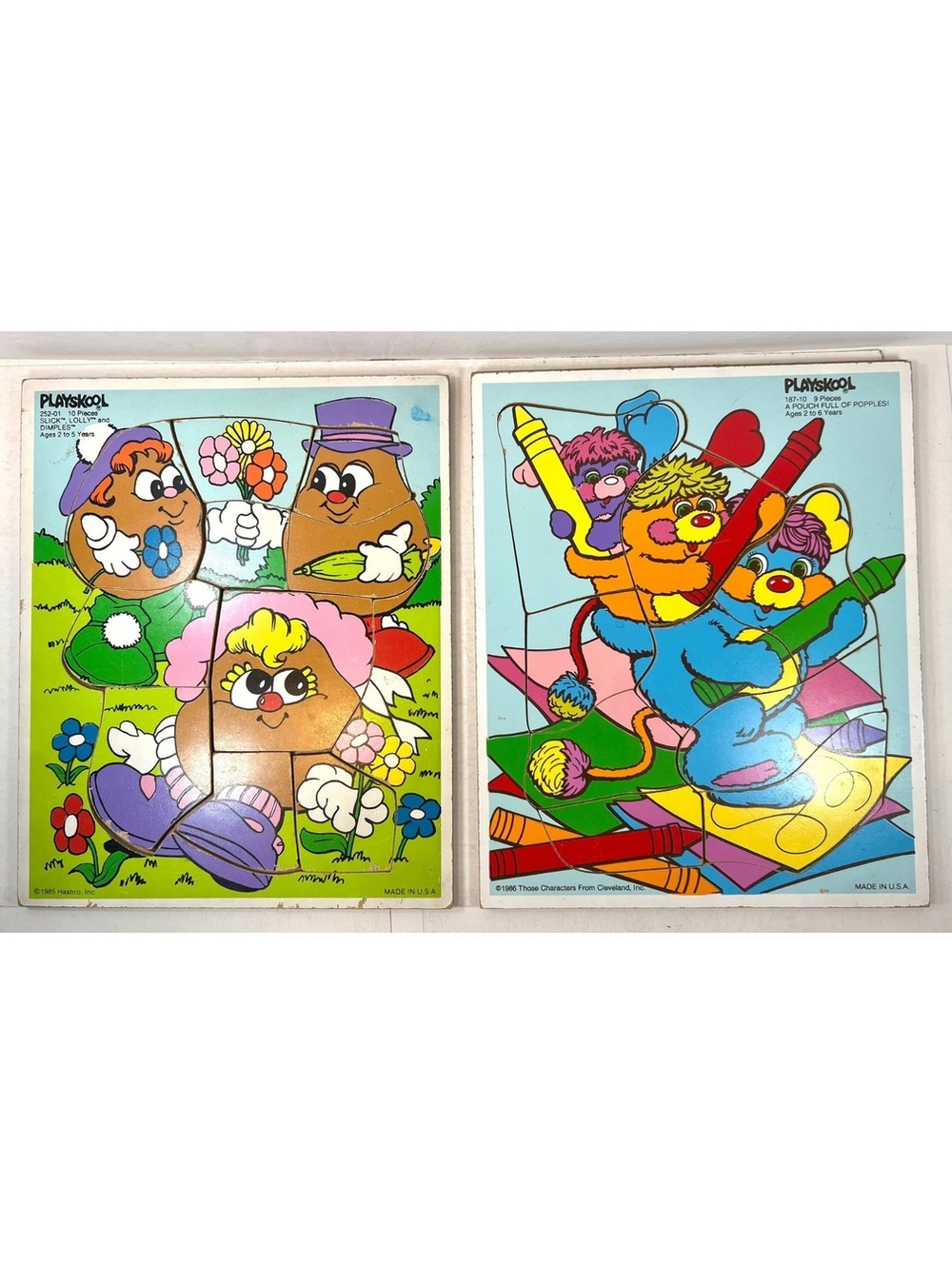 Vintage 1980s Playskool Wooden Tray Puzzle Lot of 2 Colorful Kids Toys